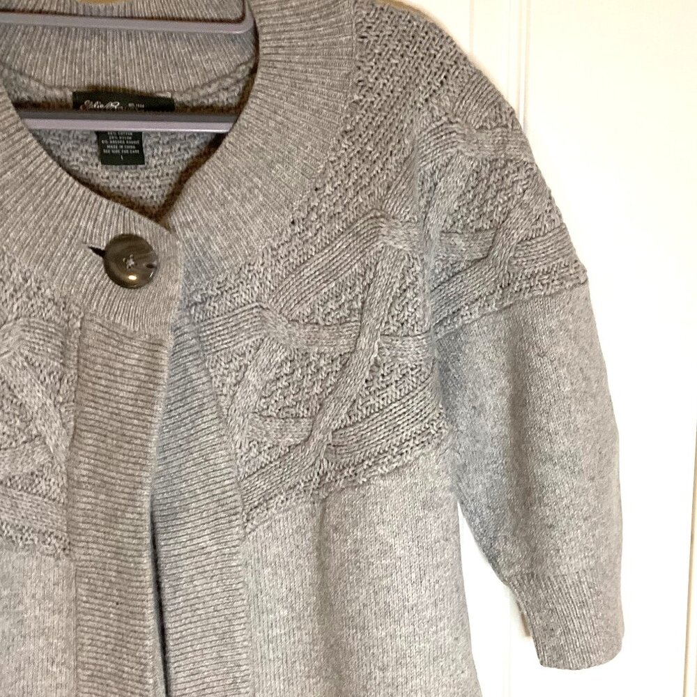 Eddie Bauer Women's Angora Rabbit Gray Knit Cardigan Sweater Size L 3/4 Sleeve - Picture 2 of 6